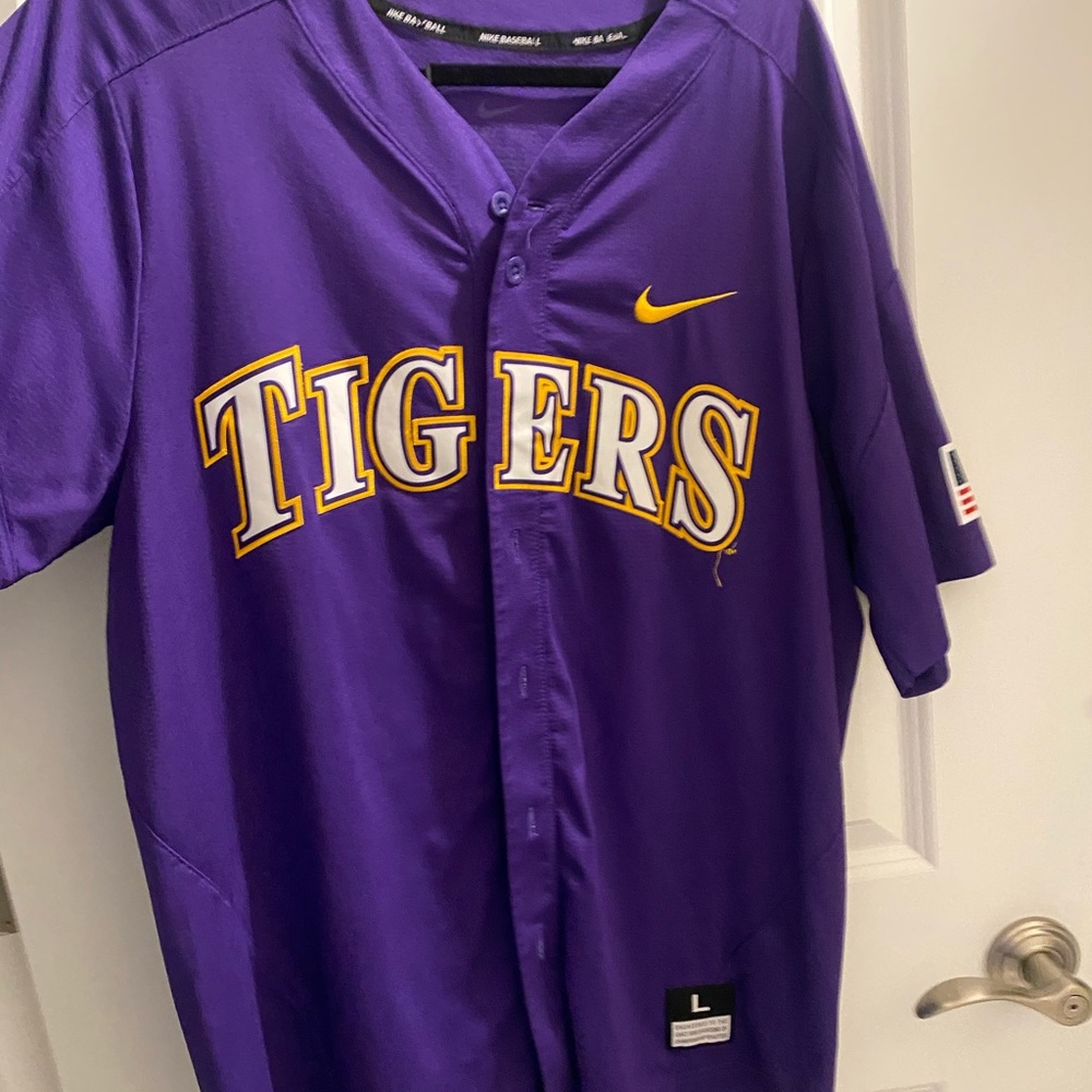 large lsu nike baseball button up jersey